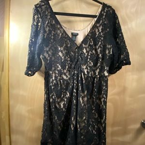 Nude Lined Lace V Neck Blouse